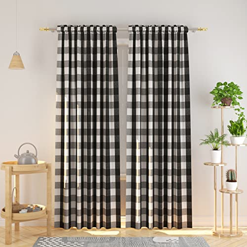NATUS WEAVER Cotton Curtains Black and White Buffalo Gingham Check Curtain Panels 95 inches Long Living Room Drapes Plaid Checker Kitchen Bedroom Window Treatment Set 2 Panels Rod Pocket