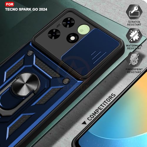 Image of Armor Bumper Back Cover Case for Tecno Spark Go 2024 Rotating Camera Cover, Ring Holder & Kickstand | Heavy Duty & 360 Degree Protection Tecno Spark Go 2024 Back Cover (Blue)