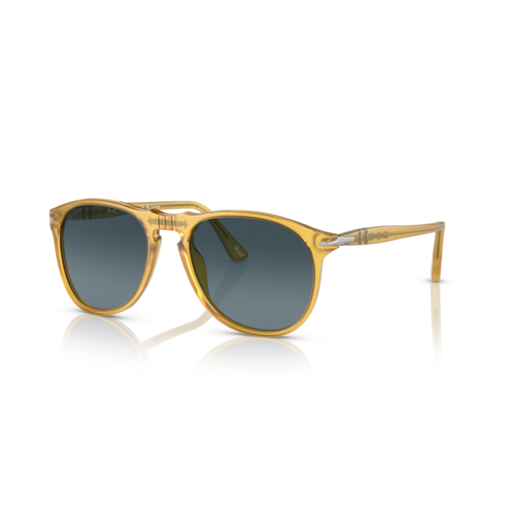 Persol PO9649S 204/S3 55MM Honey/Crystal Lens Light Blue Aviator Sunglasses for Men +Bundle with Accessory Eyewear Kit