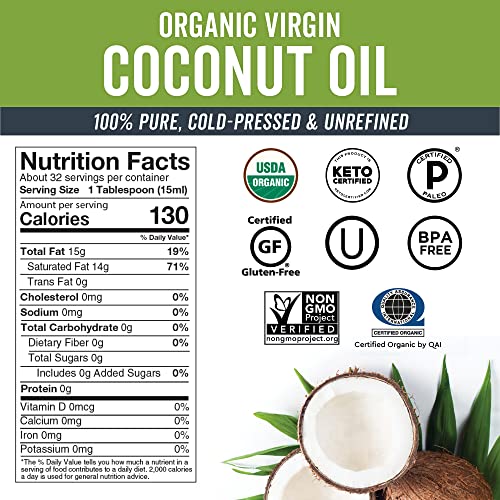 Viva Naturals Organic Extra Virgin Coconut Oil, 32 Oz & Organic Virgin Coconut Oil 16 Ounces / 473 Millilitres #TOP4