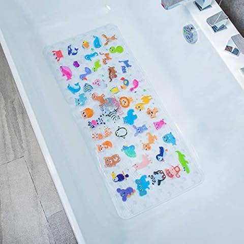 BEEHOMEE Bath Mats for Tub Kids,Baby Toddler - Large Cartoon Non-Slip Bathroom Bathtub Anti-Slip Shower Mats for Floor 35x15,Machine Washable XL Size Bathroom Mats (Zoo) Cover