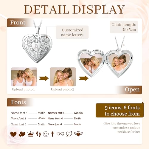 Easycosy Custom Photo Locket Necklace for Women, Stainless Steel Heart Pendant Holds Pictures, 20 Inch Chain, Personalized Photo Necklace Gift for Girlfriend, Wife, Mom, Grandma3