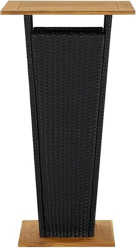 Miniatura 4 de vidaXL Moderna mesa de bar para patio al aire libre, ratán de polietileno resistente a la intemperie y madera de acacia maciza duradera, diseño