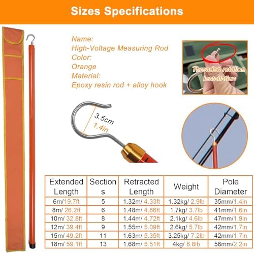 Retractable Measuring Rod - Direct Read Grading Stick, Orange Epoxy Resin, 6-18M (39.4ft) for Site Surveying, Durable & Lightweight, Accurate Measurement Tools,Orange,800cm/26.2ft