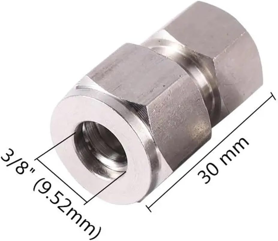 3/8"(9.52mm) OD Tube Double Ferrule Pipe End Compression Fitting Connector 304 Stainless Steel Pipe Adapter 1 Pc