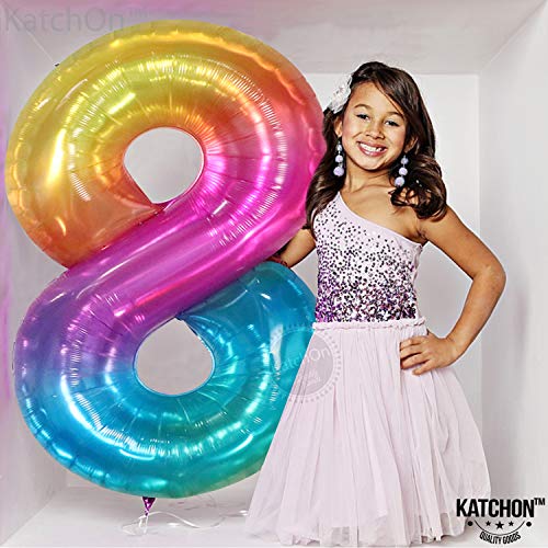 Katchon, Giant Rainbow Number 8 Balloon - 40 Inch | 8 Balloons For Birthday Girl | Eight Balloon Number, Happy 8Th Birthday Decorations For Girls | Tie Dye Balloons For Tie Dye Birthday Decorations #TOP1