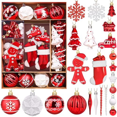 FestiveBliss Christmas Ornaments 71 Count, Christmas Balls, Christmas Decorations for...
