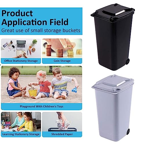 TAIANJI 2 Stück Mini Plastik Tisch Mülltonne mit Schwingdeckel und Räder, Mini Abfalleimer Tischabfalleimer Desktop Mülleimer, Schreibtisch Organizer für Büro Frisiertisch Schlafzimmer Artikel
