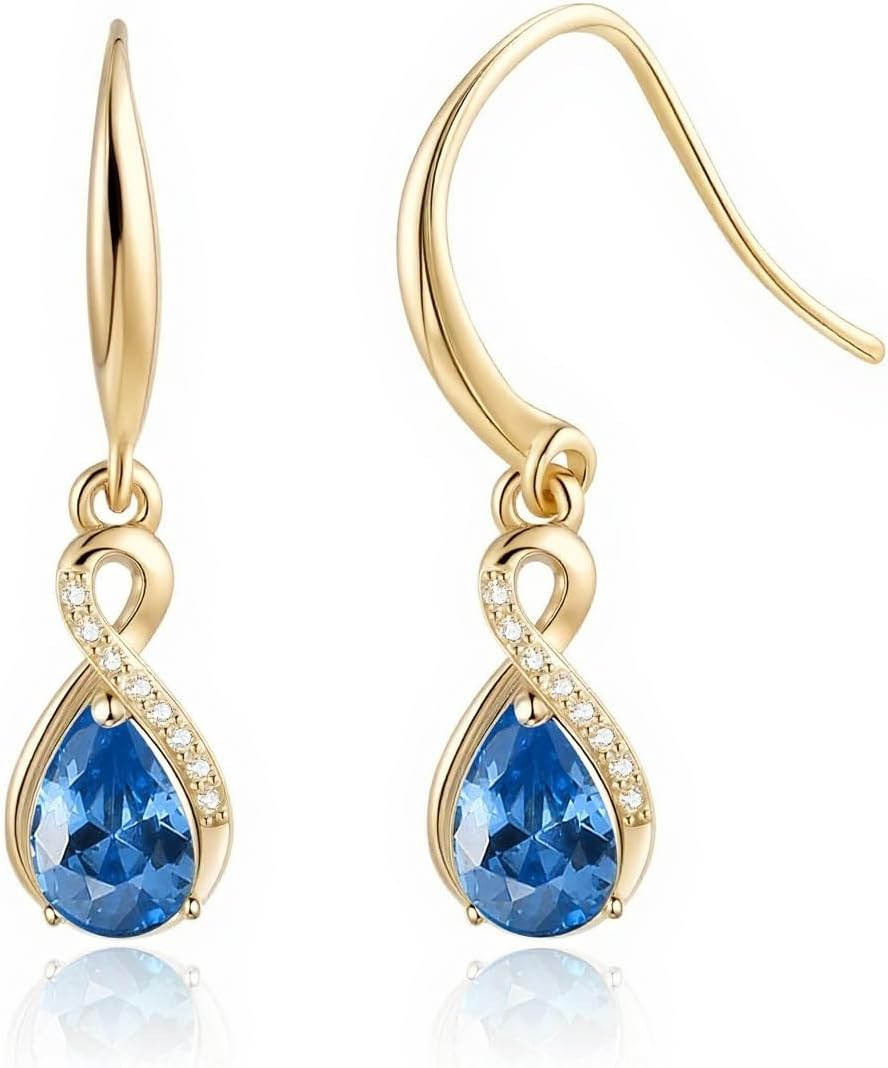 Infinity Birthstone Earrings 925 Sterling Silver Teardrop Infinity Drop Dangle Earrings Birthstone Jewelry Birthday Gifts for Women Her Mother Wife