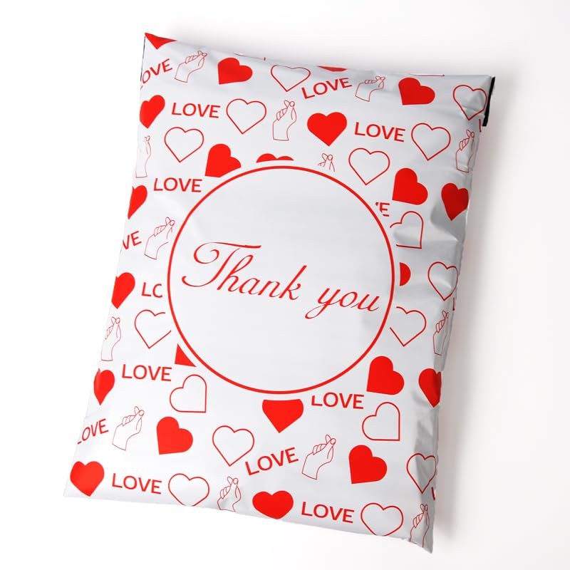 Poly Mailer Bag Mailing Postal Bags Gifts Shipping Wrapping Design Pattern Designer Envelope for Parcel Mail (100, Red Love Thank You) - Image 2