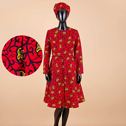 Image of African Dashiki Dresses for Women Party Flower Floral Fashion Culture Vintage+Headwrap 35x45 inch