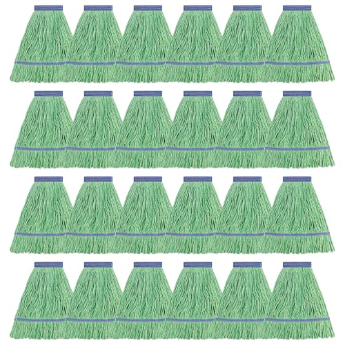 Image of Matthew Cleaning Heavy Duty Mop Head Commercial Replacement for General and Floor Cleaning , Wet Industrial Blue Cotton Looped End String Head Refill (Case of 24) Green