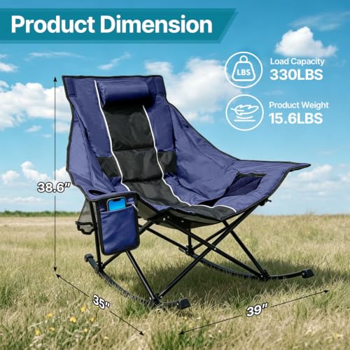ZENPETIO Silla Plegable mecedora de camping con calefacción, Azul miniatura 2