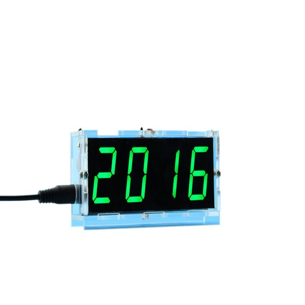 KunHe DIY Digital Clock Kit 4 Digit LED Electronic Clock Kit Large Screen with Transparent Case LED Green