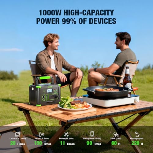 Image of 1000W Portable Power Station 999Wh Solar Generator for Outdoor Home | with 120V AC Outlet, 10-Port, PD 60W Fast Charging Backup Battery Pack Power Supply Camping Travel Emergency RV Van Hunting