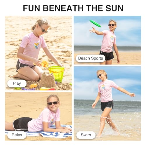 Image of Kanu Surf Girls' Jade Rash Guard UPF 50+ Sun Protection Short Sleeve Swim Shirt