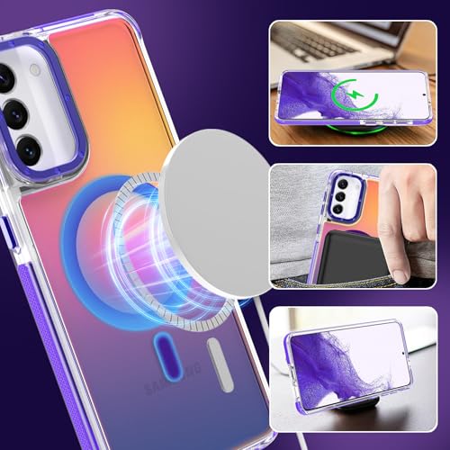 Image of Magnetic Case for Samsung Galaxy S22 Plus [Compatible with Magsafe] [Cute Fashion Fluorescent Design] [1 Screen Protector] Slim Translucent Matte Case for Galaxy S22 Plus 6.6 inch, Purple