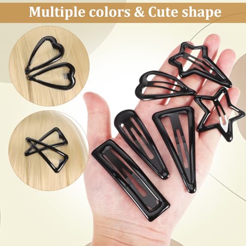 Pinzas de metal negras Beaupretty con estrellas y corazones para peinar el cabello de mujer 6