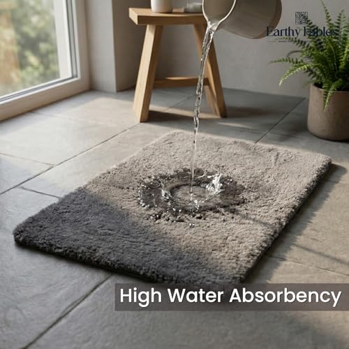 Image of Earthy Fables Plush Microfiber Bath Mat, Quick Dry, Anti-Skid, Water Absorbent, Non-Slip, Machine Washable Floor Rug, Shower Mat, Door Mat for Bathroom, Bedroom, 60 x 40 cm - Grey