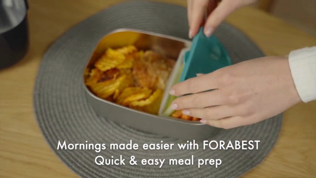 FORABEST Heated Lunch Box, 80W Electric, Portable Food Warmer with 1.5L Stainless Steel Container, Utensils, Carry Bag & Leakproof Lid, 12V/24V Car/Truck & 110/120V Home/Office (White Blue)