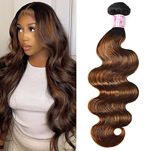 Beauty Forever FB30 Highlight Brazilian Body Wave Human Hair Weave 1 Bundle 24 Inch,Balayage Ombre Blonde Remy Human Hair Wavy Weaves Hair Extentions Sew in Piano Color