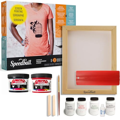 Speedball Intermediate Screen Printing Kit - Make Your Own Custom T-Shirt Prints - 2 Fabric Inks, Silk Screen Frame, Drawing Fluid, Squeegee, Instructions - Made in USA