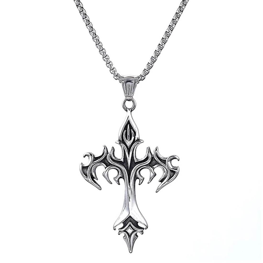 Handmade Fashion Flame Religious Christ Cross Gothic Jewelry Silver Alloy,Metal Pendant Necklace Chain For Men And Women SPn20230110-image-21