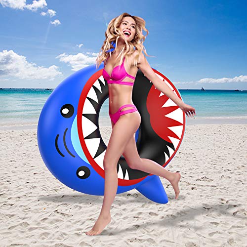 OYRGCIK Inflatable Pool Floats, Shark Pool Floaties for Adults Kids Teens, Kiddie Pool Toys Water Fun Summer Beach Swimming Pool Inflatables Ride on Pool Party Raft Lounge Toys