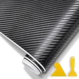 KEORHEZ 6 Rollen Carbon Folie, Carbon Folie Auto, Inklusive 2 Harten Schabern zum Freischneiden, Geeignet für Eine Vielzahl von Auto- und Motorradteilen (Schwarz, 30 X 127 cm)