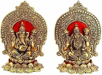 Lakshmi Ganesh Idols Made of Metal Laxmi Ganesha Statue Traditional Figurine for Home Office Temple Puja Decoration Diwali Pooja Housewarming Gift 18 Cm