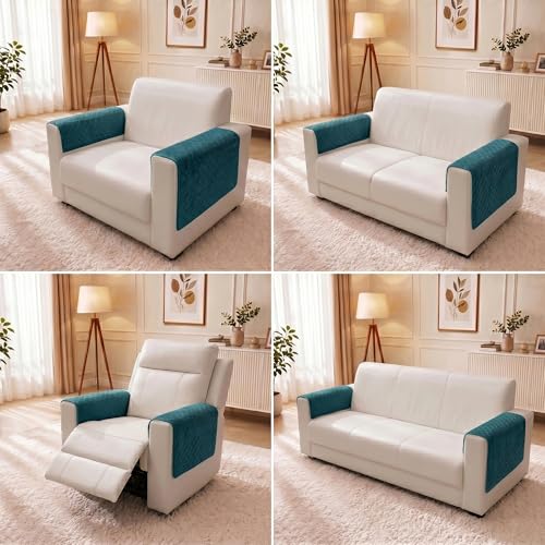 Image of Story@Home Premium Quilted Sofa Armrest Covers | Anti-Slip Armrest Covers for Sofa | 1 Pair - 70(D) x 50(L) cm - Teal