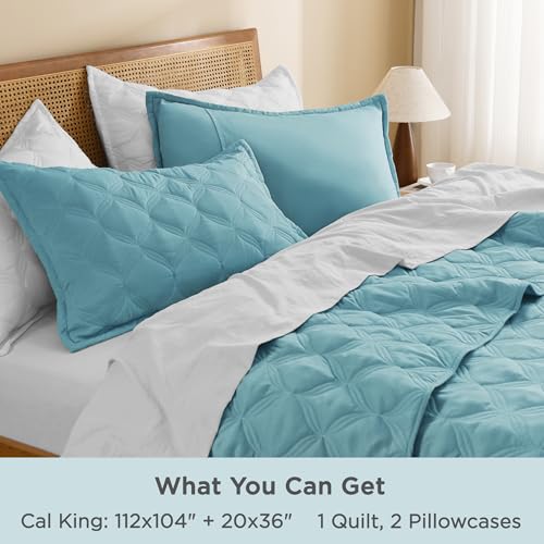 Image of Litanika California King Quilt Bedding Set, 3 Pcs Grayish Teal Bedspreads