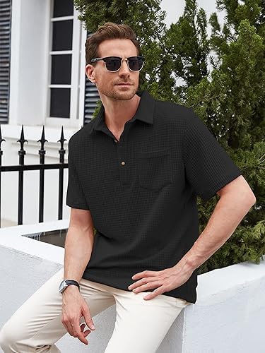 Image of ColorChakra Mens Waffle Knit Polo Tshirt Collar Knitted Shirt for Men M to 3XL