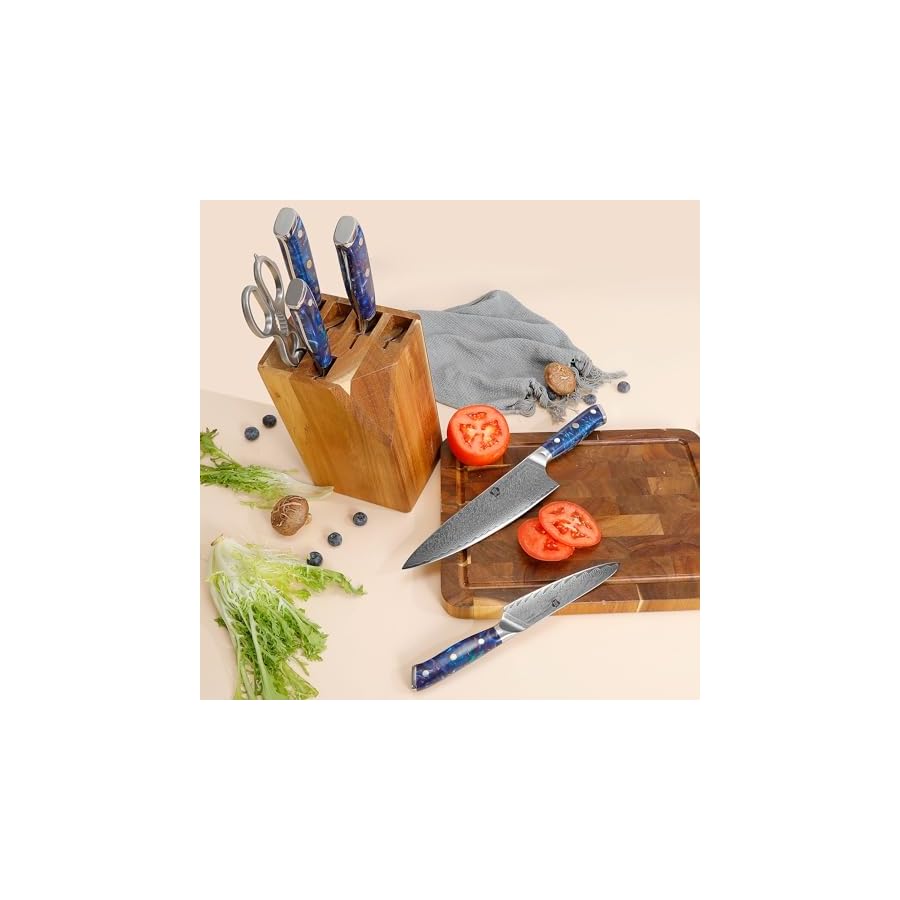 WILDMOK-Damascus-Kitchen-Knife-Set-with-Block-Premium-Quality-7-Pieces-Kitchen-Knife-Set-Razor-Sharp-with-Ergonomic-Handle-7pcs-Knife-Block-Set-Blue-Resin-Handle WILDMOK Damascus Kitchen Knife Set with Block Premium Quality 7 Pieces Kitchen Knife Set Razor-Sharp with Ergonomic Handle (7pcs Knife Block Set Blue Resin Handle)