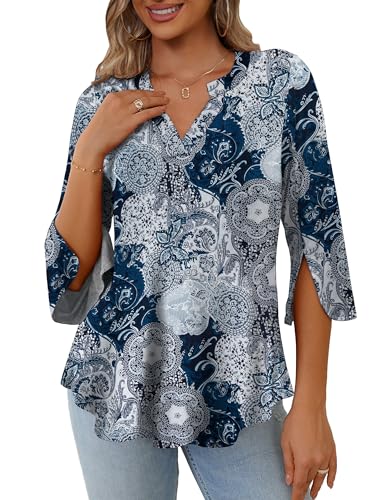 FOLUNSI Women's Plus Size 3/4 Sleeve Tunic Tops V Neck Blouses Dressy Casual L-4XL2