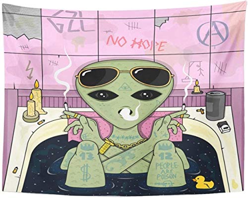 Dimmo Wandteppich Trippy Alien Rauch und Chill in Bad Rauch Gläser Home Decor Wandbehang für Wohnzimmer Schlafzimmer Wohnheim 60 x 80 Zoll Cover