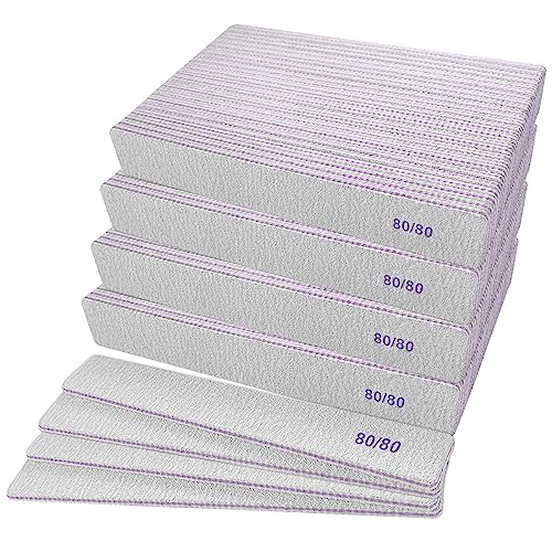 80/80 Grit Nail Files (100 Pcs) Coarse Emery Boards for Acrylic Nails and Gel Nails Nail File Double Sided 80 Grits Emory Professional Nail Filers Pack