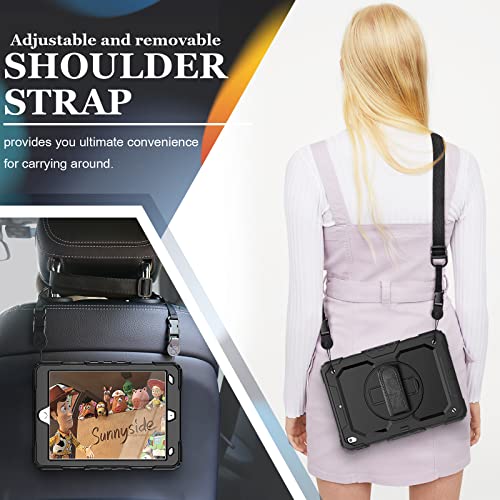 Sibeitu iPad 9th Generation Case 2021 10.2 Inch with Screen Protector & Kickstand, Protective iPad 7th 8th Gen Shockproof Case 2019 2020 Cover with Hand Shoulder Strap, Heavy Duty & Rugged, Black