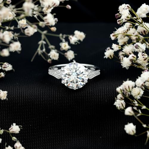 Certified Moissanite 10mm Round Engagement Ring, D-Vs1 Quality, Moissanite 4 Carat Ring in Silver - Ideal For Gift2