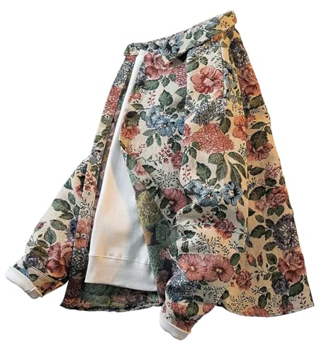 Floral Patterned Jacquard Casual Shacket Fancy Shirt Jacket Lapel Trendy Canvas Denim Coat Spring Fall Fancy Tops3