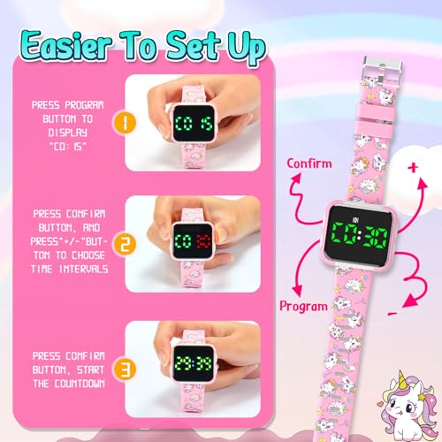 BudJivez Potty Training Watch for Toddler Girls: Water Resistant Potty Reminder Watches for Kids Adjustable Volume Potty Trainer for Toddlers 1-3 for 2 3 4 Year Old Girl (Unicorn)