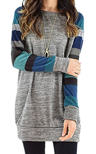 ECOWISH Women's Cotton Knitted Long Sleeve Round Neck Lightweight Tunic Sweatshirt Casual Tops