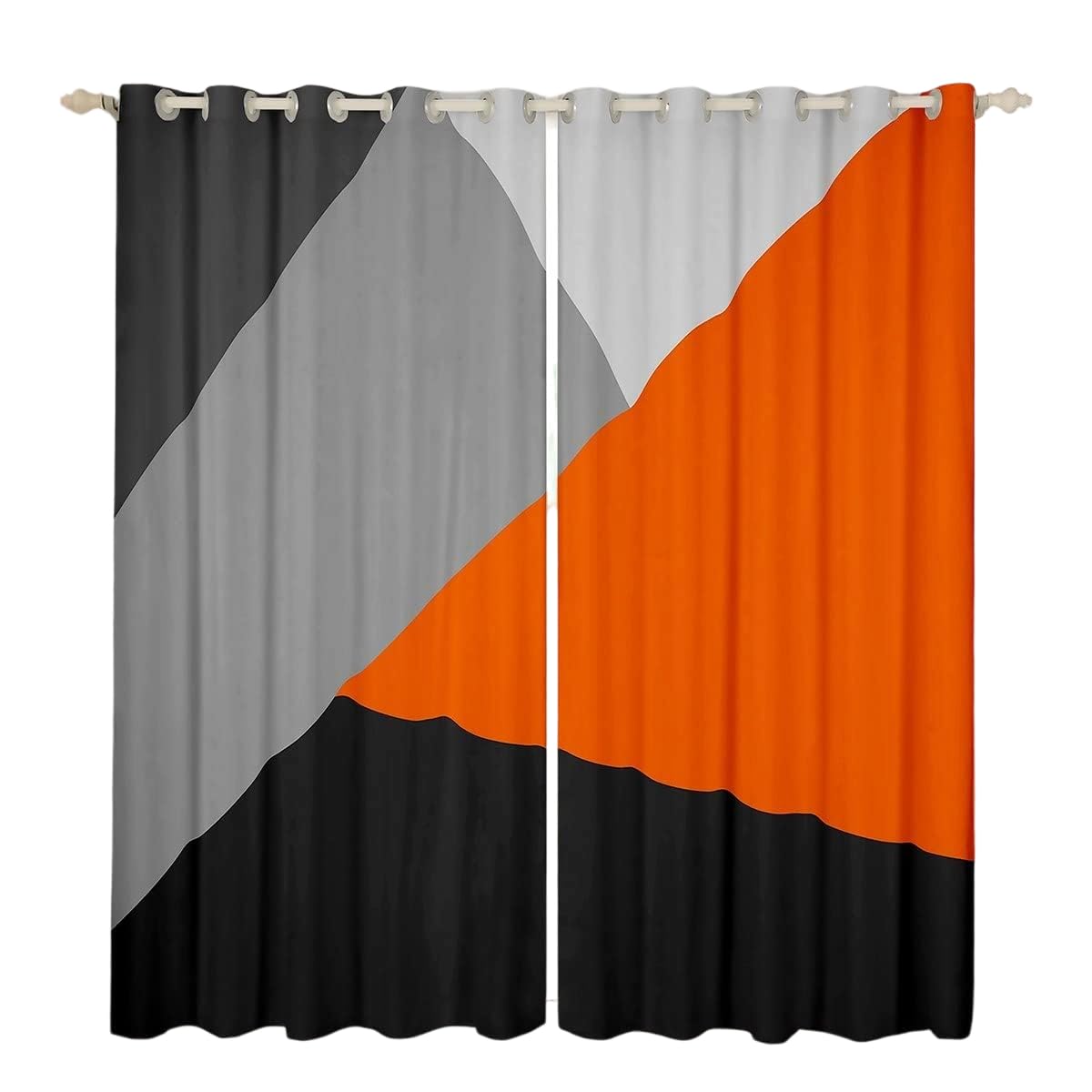 Homewish Boys Multi 01 Orange Gray Window Curtains 46"X54" Patchwork Geometric Triangle Blackout Curtains Orange Black Light Grey Curtains & Drapes For Kids Bedroom Modern Abstract Window Treatments 2 Panels