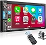 Double Din Stereo Apple Carplay - aboutBit in-Dash Car Multimedia Player with Bluetooth - 7 Inch HD Touchscreen Car Audio with Backup Camera | Phone Link | A/V Input | FM/AM Car Radio | Steering Wheel