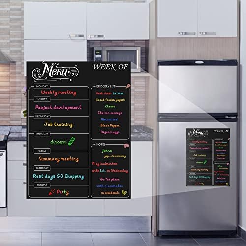 Magnetic Planner for Fridge 16x12 inch, Magnetic Dry Erase Calendar Menu Board for Kitchen, Magnetic Refrigerator Family Menu Board, Weekly Meal Planner and Grocery List Notes(Black)