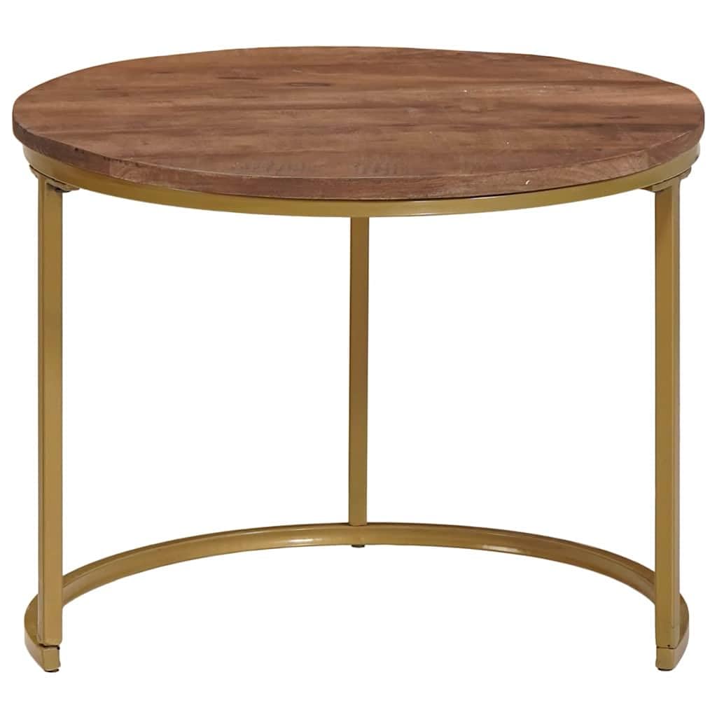 Nesting-Couchtische 2 pcs aus massivem Mangoholz und Stahl, runde Wohnzimmertische mit Ablagefach, Beistelltische für Sofa und Lounge, vielseitig nutzbar für Getränke, Deko und Stauraum