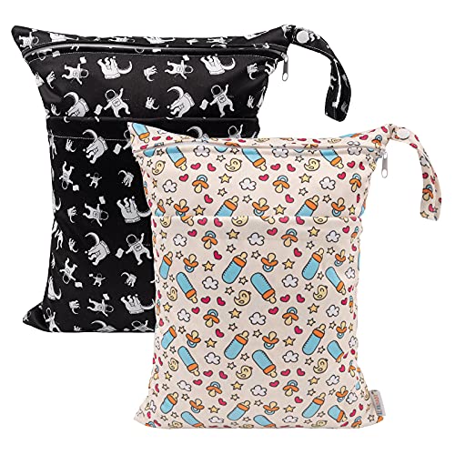 Image of ALVA ALVABABY 2pcs Cloth Diaper Wet Dry Bags Waterproof Reusable with Two Zippered Pockets Travel Beach Pool Daycare Soiled Baby Items Yoga Gym Bag for Swimsuits or Wet Clothes LX-H386389