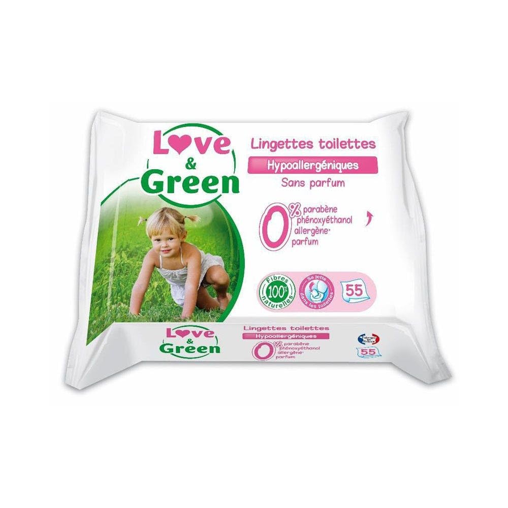Love & Green Toilette Wipes 55 Wipes