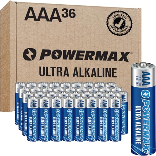 Powermax 36-Count Triple AAA Batteries, Ultra Long Lasting Alkaline Battery for Home and Office,...