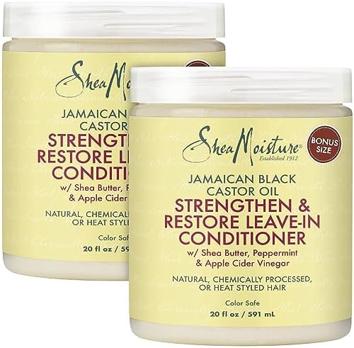 SheaMoisture Leave-In Conditioner, Strengthen & Restore with Jamaican Black Castor Oil - Conditioning Hair Treatment for Dry, Damaged Hair, Detangler & Deep Conditioner, 20 Oz (Pack of 2)